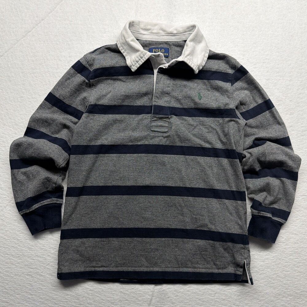 Polo Ralph Lauren Gray Blue Long Sleeve Rugby Shirt - Kids Boys Size 6
